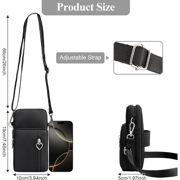 Women's Black 1 Small Crossbody Waterproof Nylon Purses Mini Shoulder Travel Bag - Picture 4 of 6